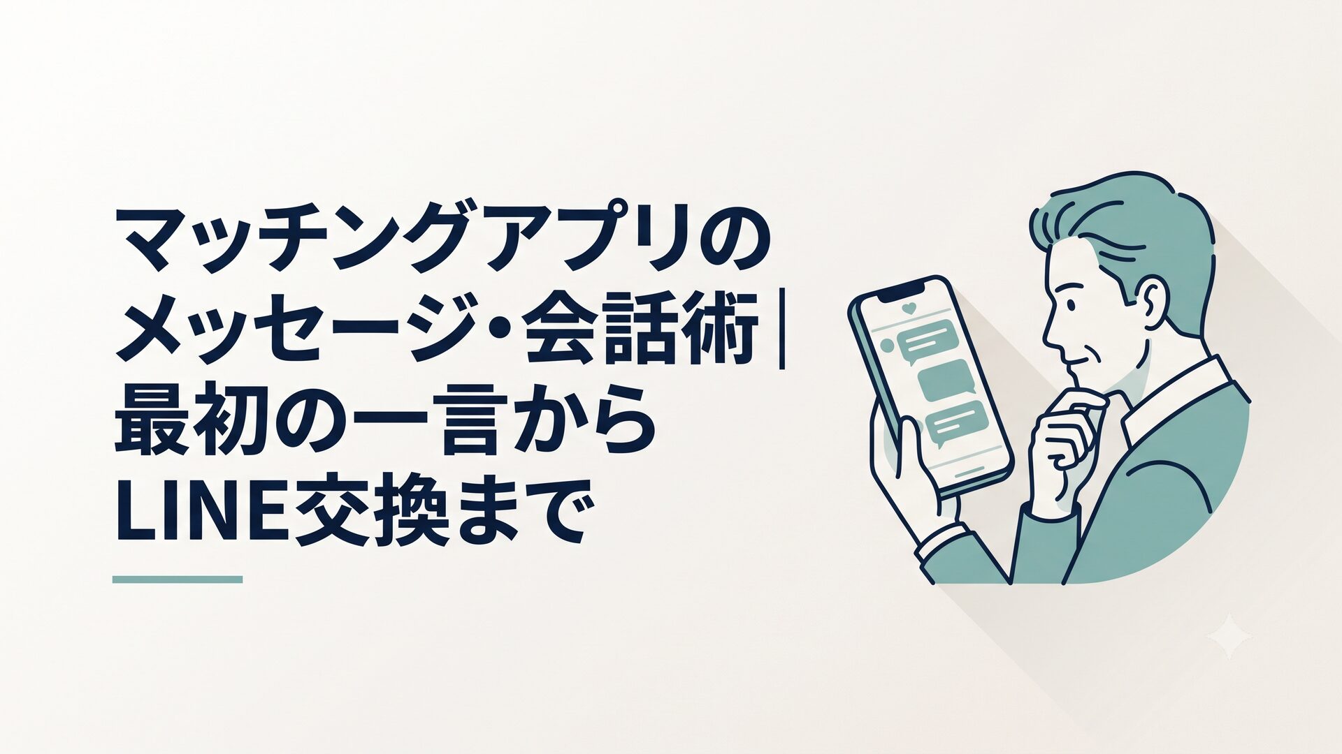 スマートフォンでマッチングアプリのメッセージ画面を見ながら考える40代男性