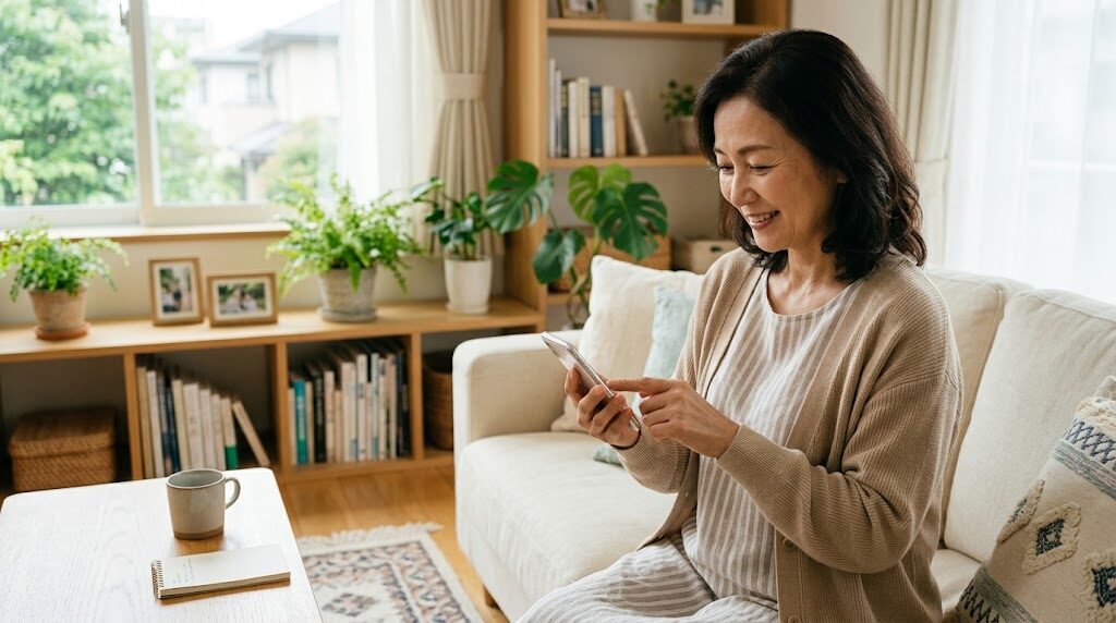スマートフォンでDiscordの安全設定チェックリストを一つずつ確認している様子、落ち着いた明るい雰囲気