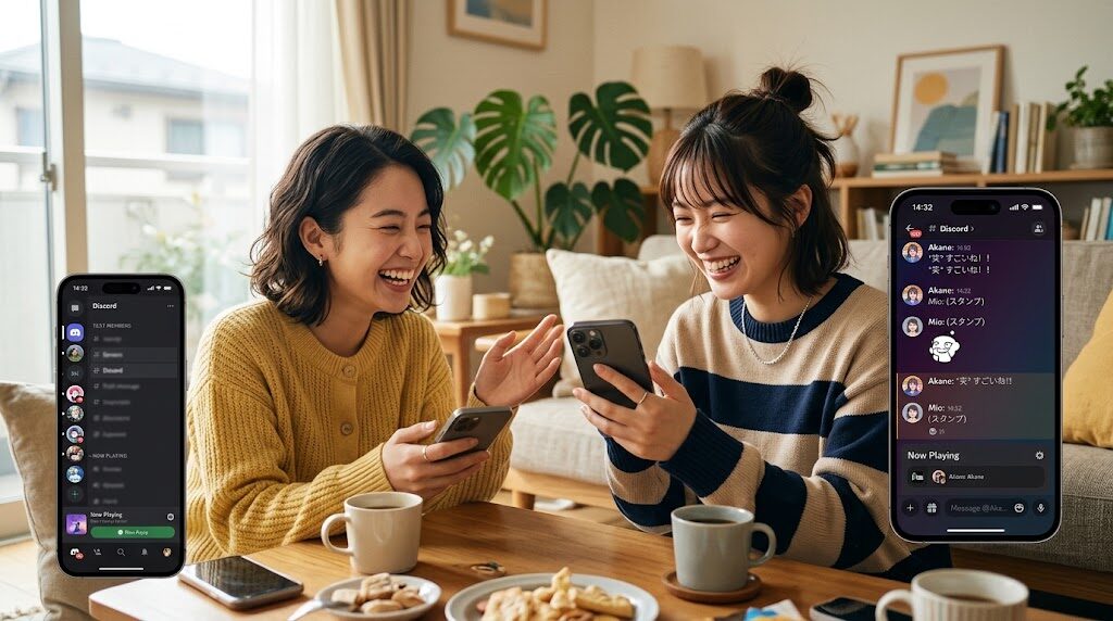 スマートフォンでDiscordの通常のチャット画面を問題なく使っている様子