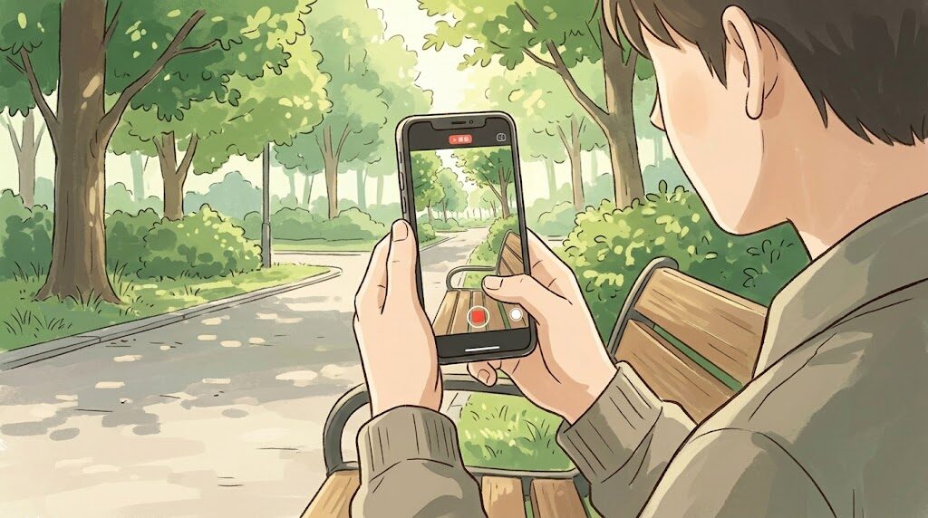スマートフォンを縦向きに持って、短い動画を撮影しているイメージ